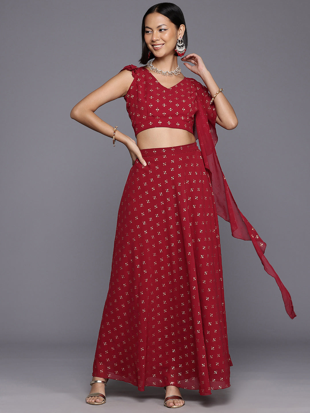 Foil Printed Ready to Wear Lehenga & Blouse With Dupatta