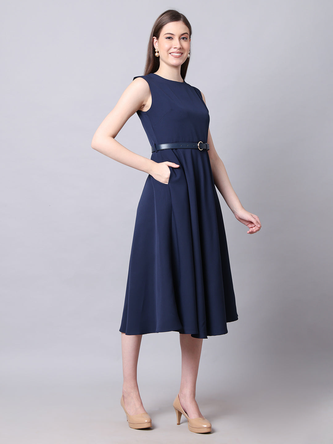 Exude Warmth Fit & Flare Dress with Belt