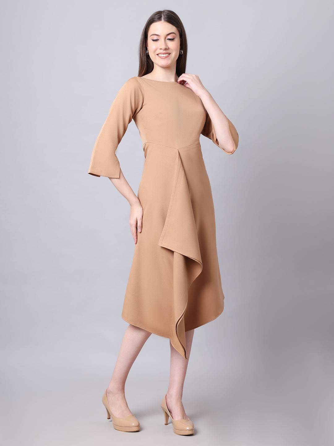 Exude Sunlit Drape Dress With Sleeves