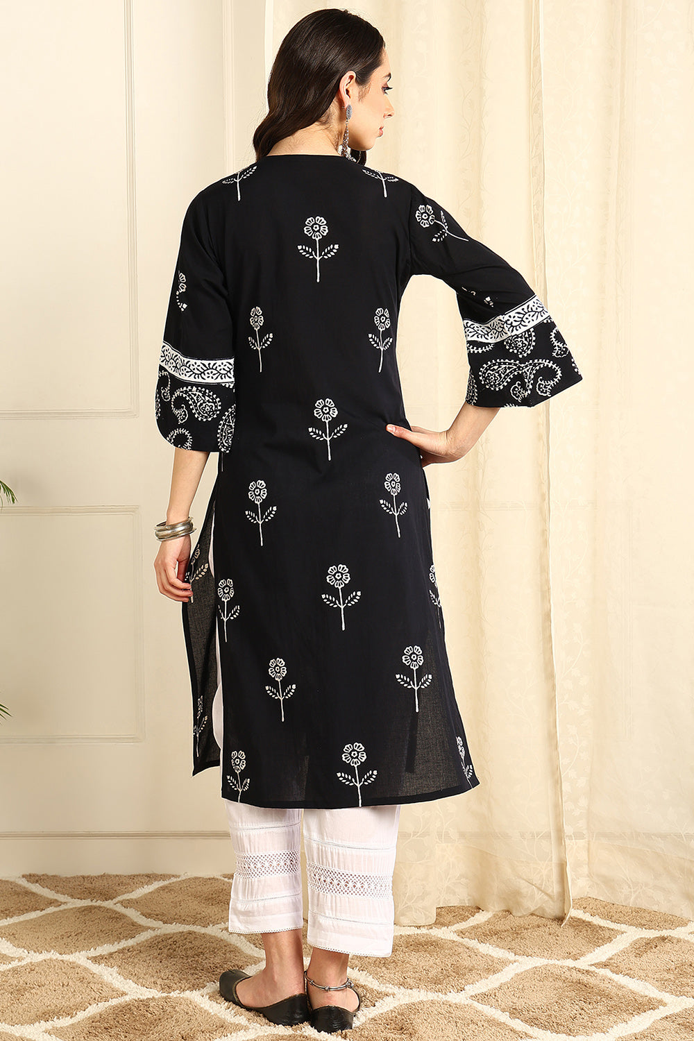 Black Straight Bagru Kurta