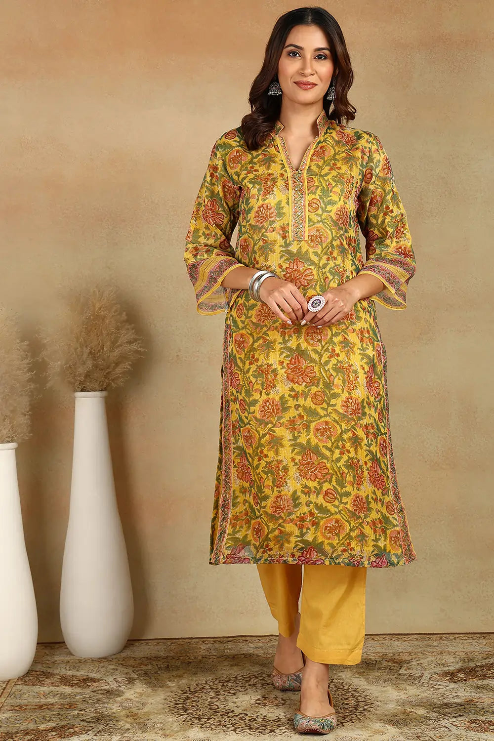 Yellow Kota Doria Kurta