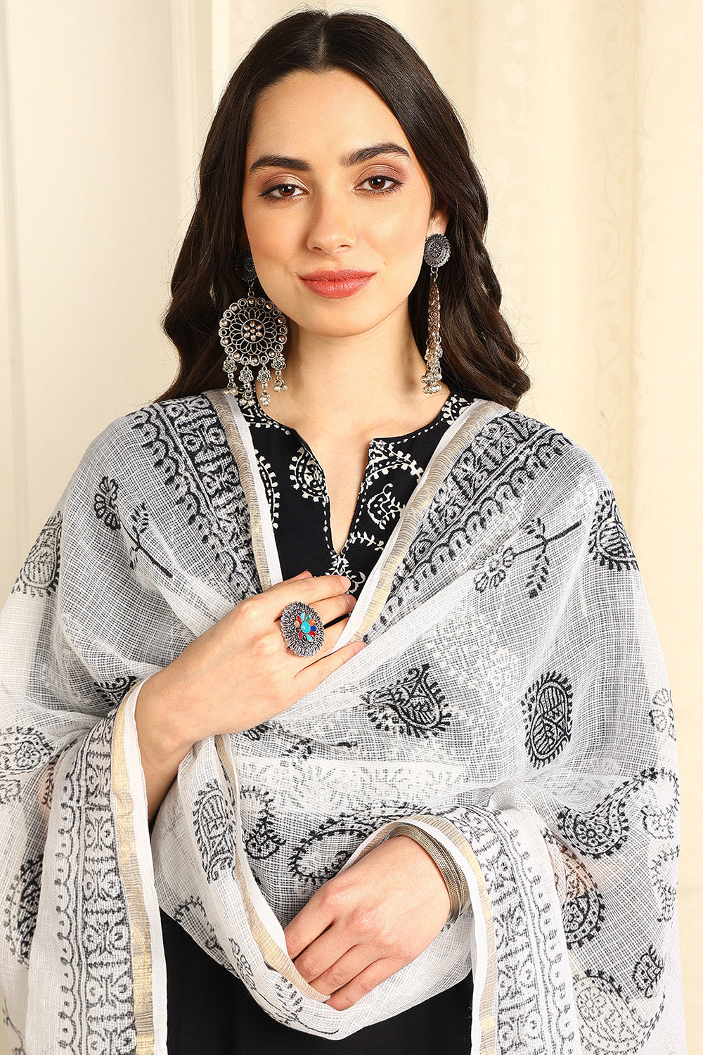 White/Black Kota Doria Dupatta