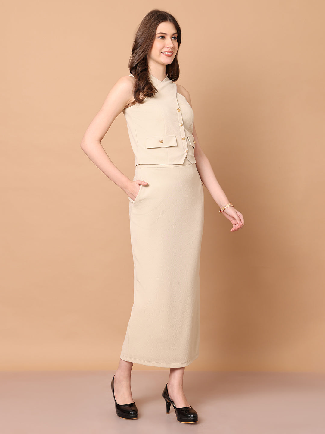 Exude Runway-Ready Long Skirt with Halter Top