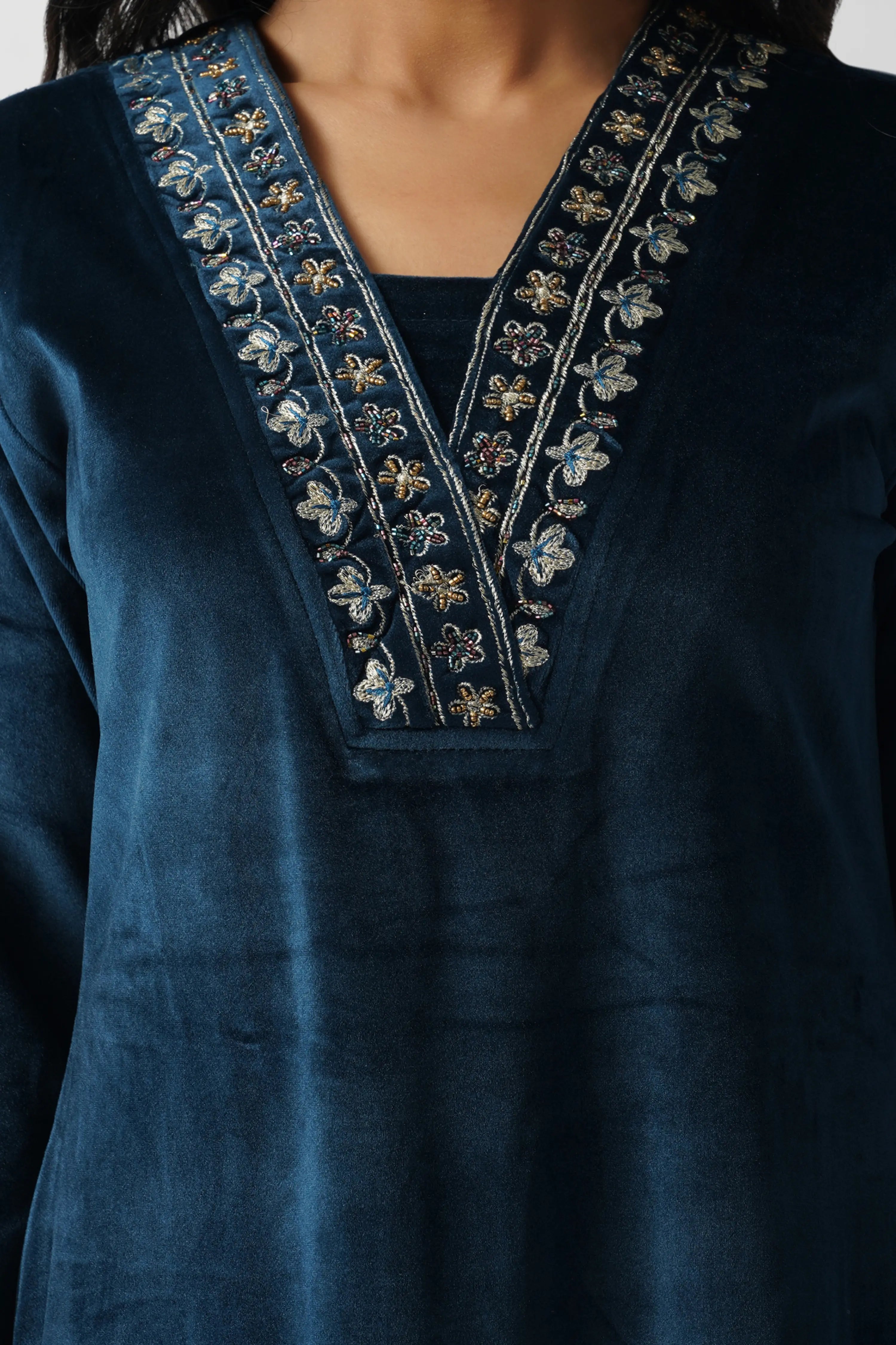 Midnight Plush Velvet Hand Embroidered Kurta Set