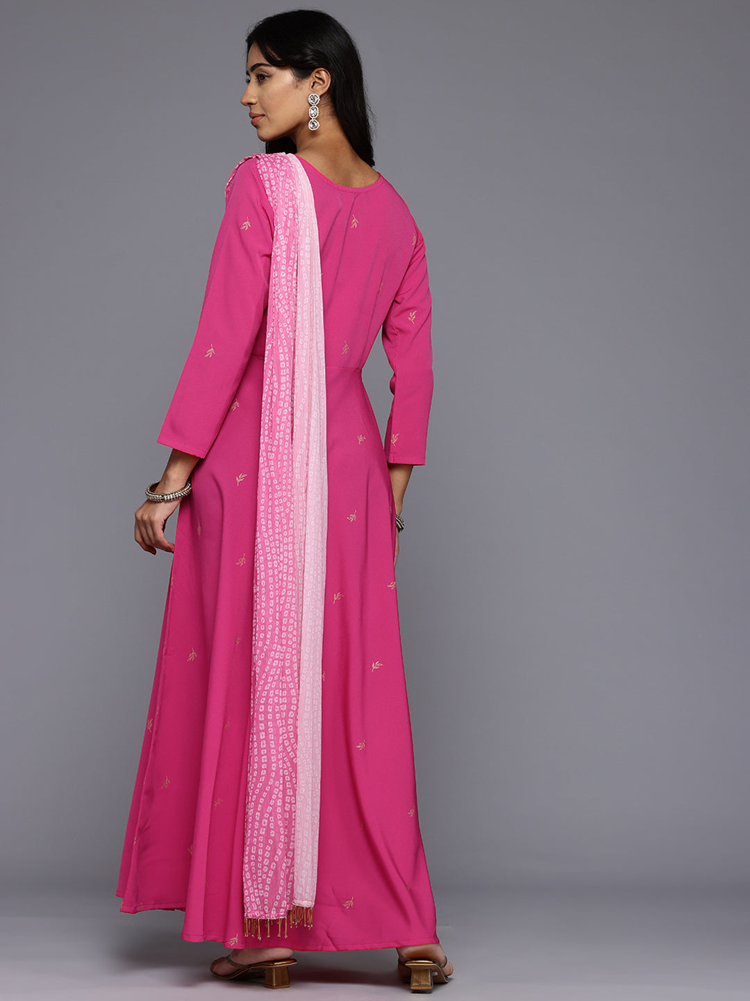 Ethnic Motifs Printed Boat Neck Layered Maxi Gown-AH