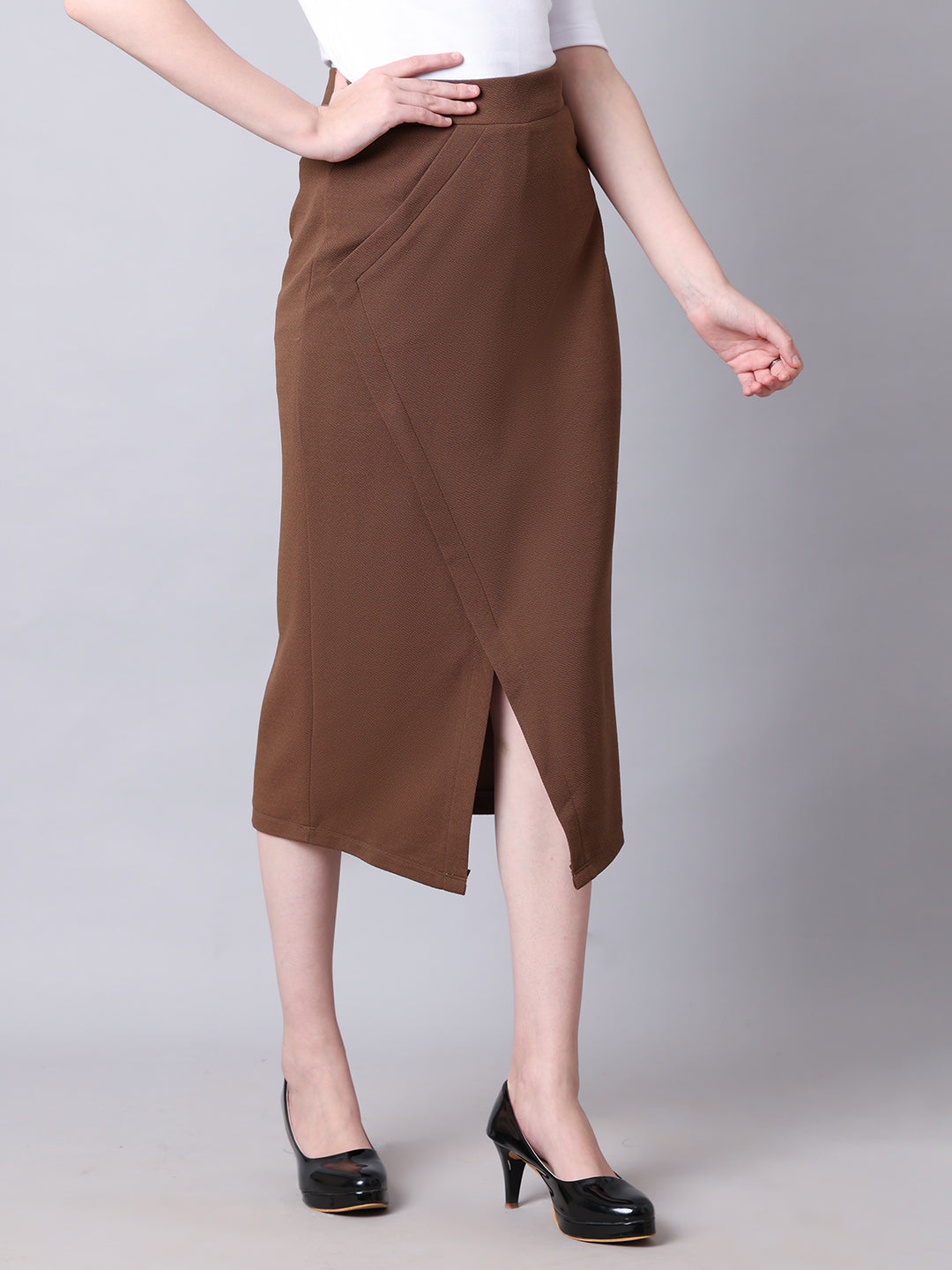 Exude Euphoria Pencil Midi Skirt with Front Slit