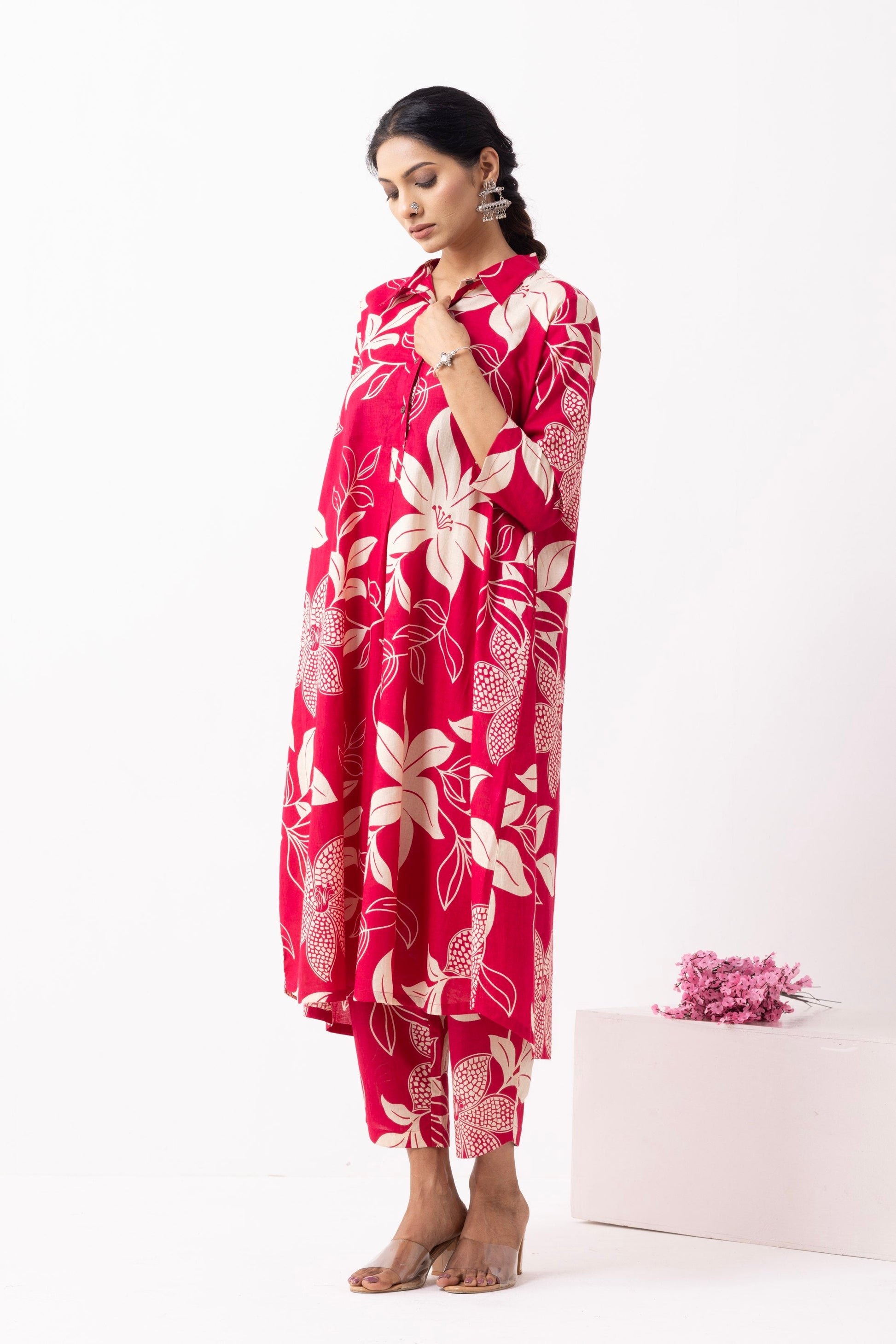 Crimson Red Block Printed Victoria Kurta Set (Set of 2)- IC