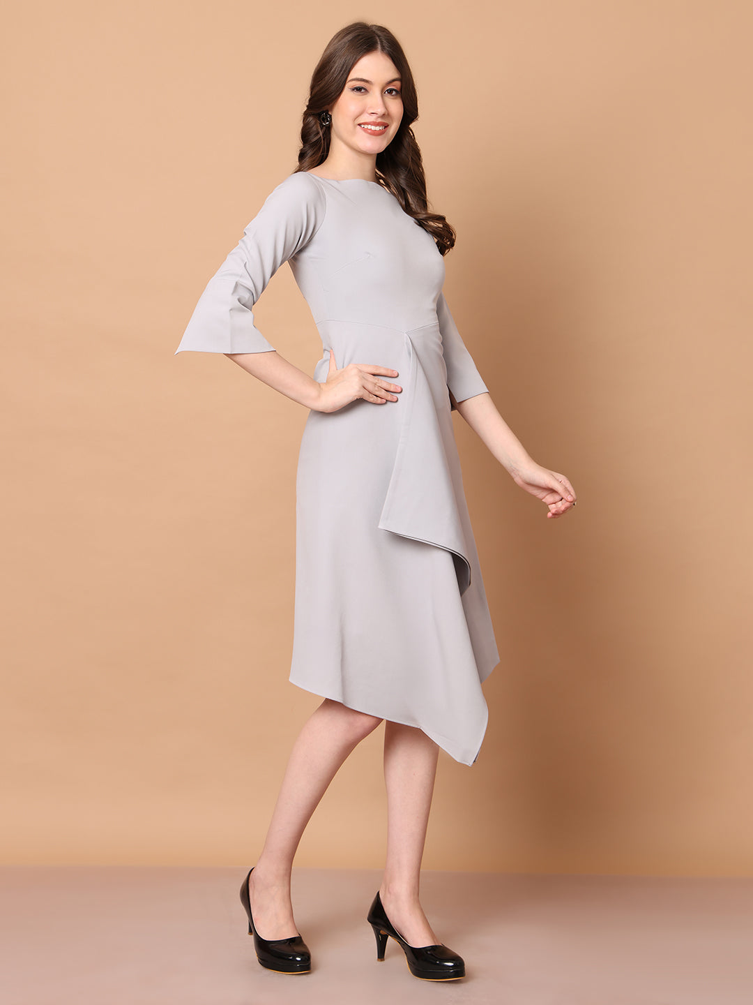 Exude Sunlit Drape Dress With Sleeves