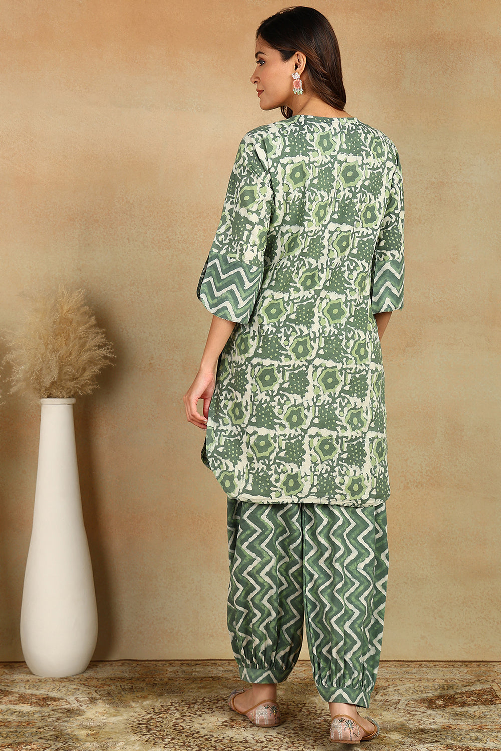 Bottle Green Hand Block Bagru Printed Co-ord Set