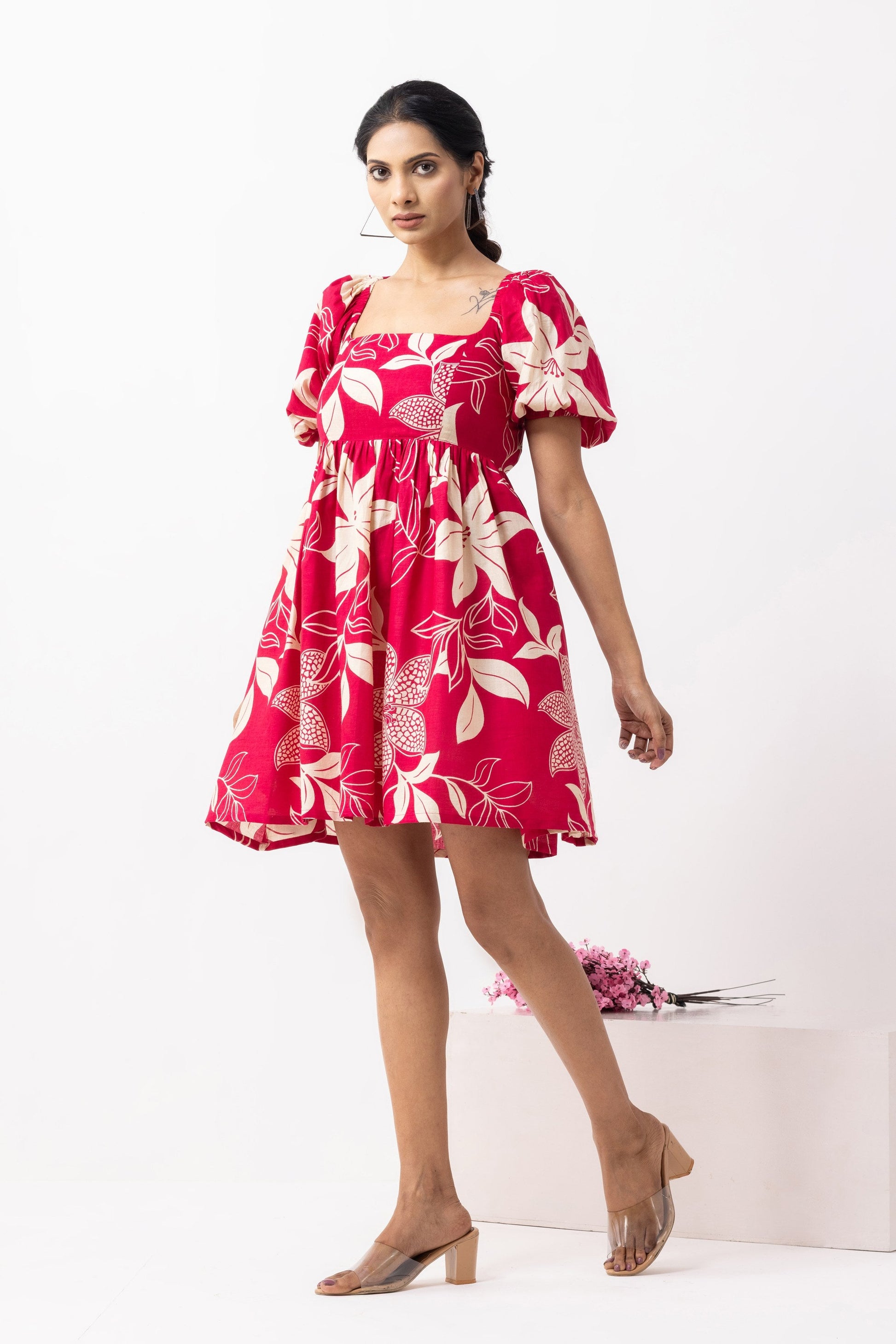 Crimson Red Block Printed Moana Dress- IC