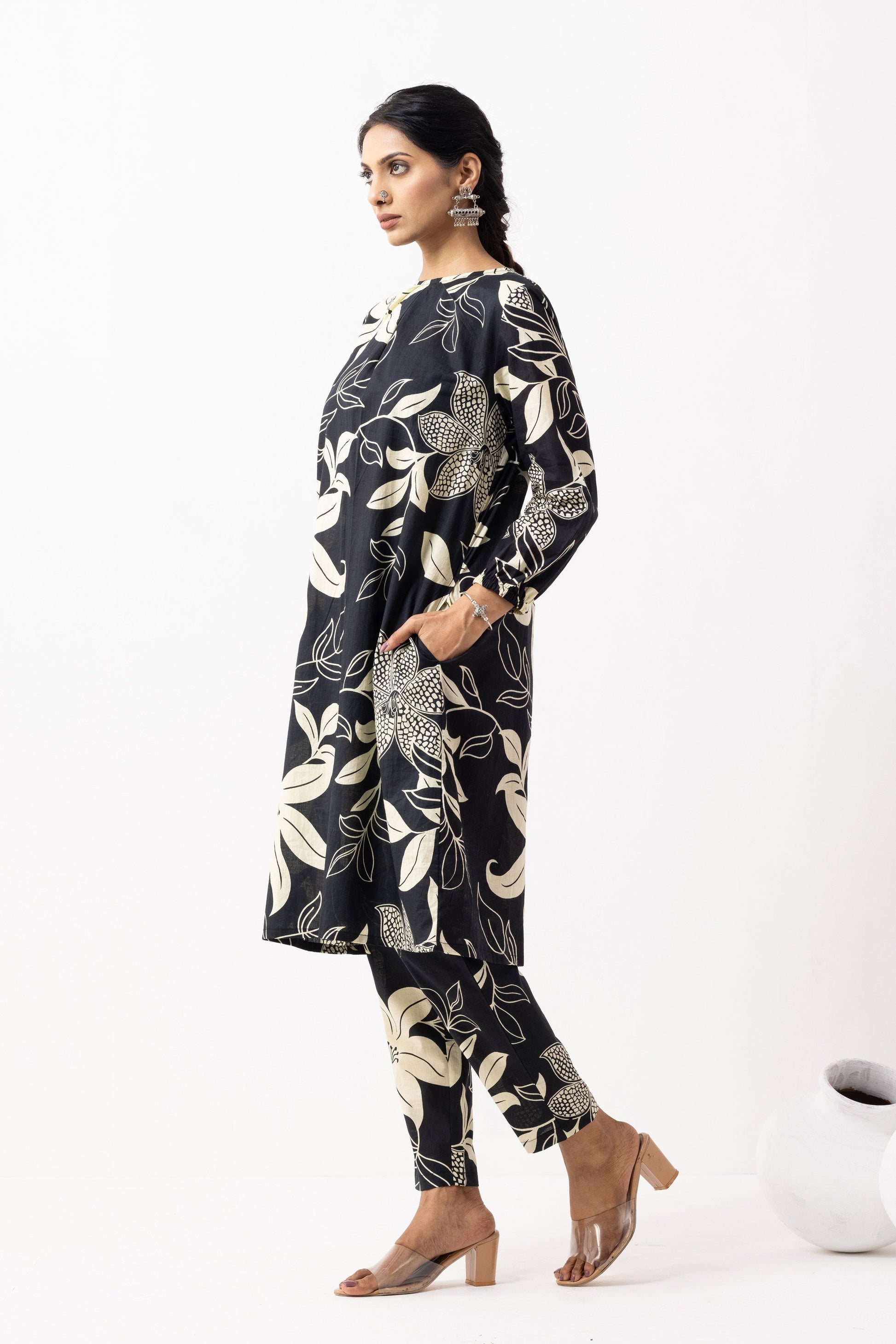 Black Block Printed Maya Kurta Set (Set of 2)- IC