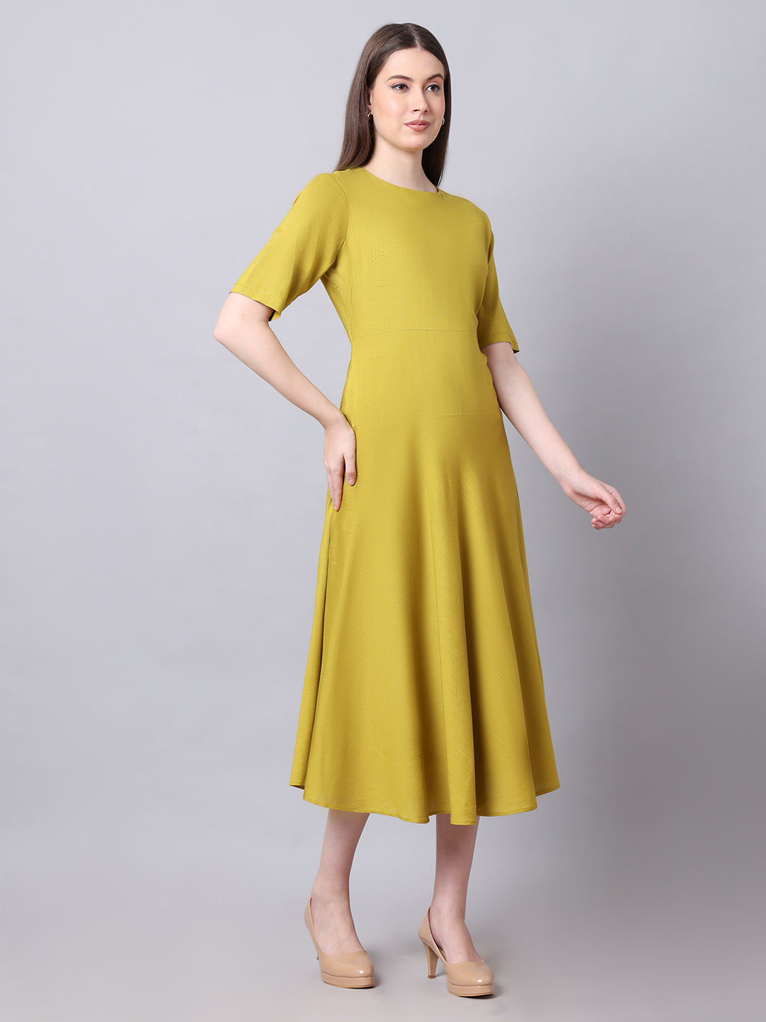 Exude Resilient Radiance Midi Flare Dress with Sleeves