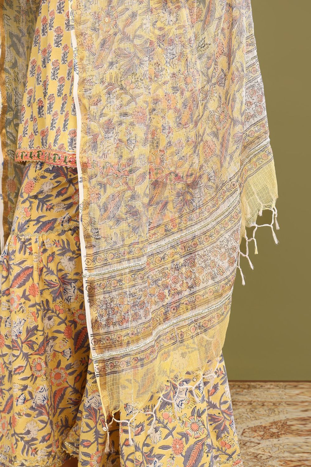 Yellow Sanganeri Kurta Set (3pc)