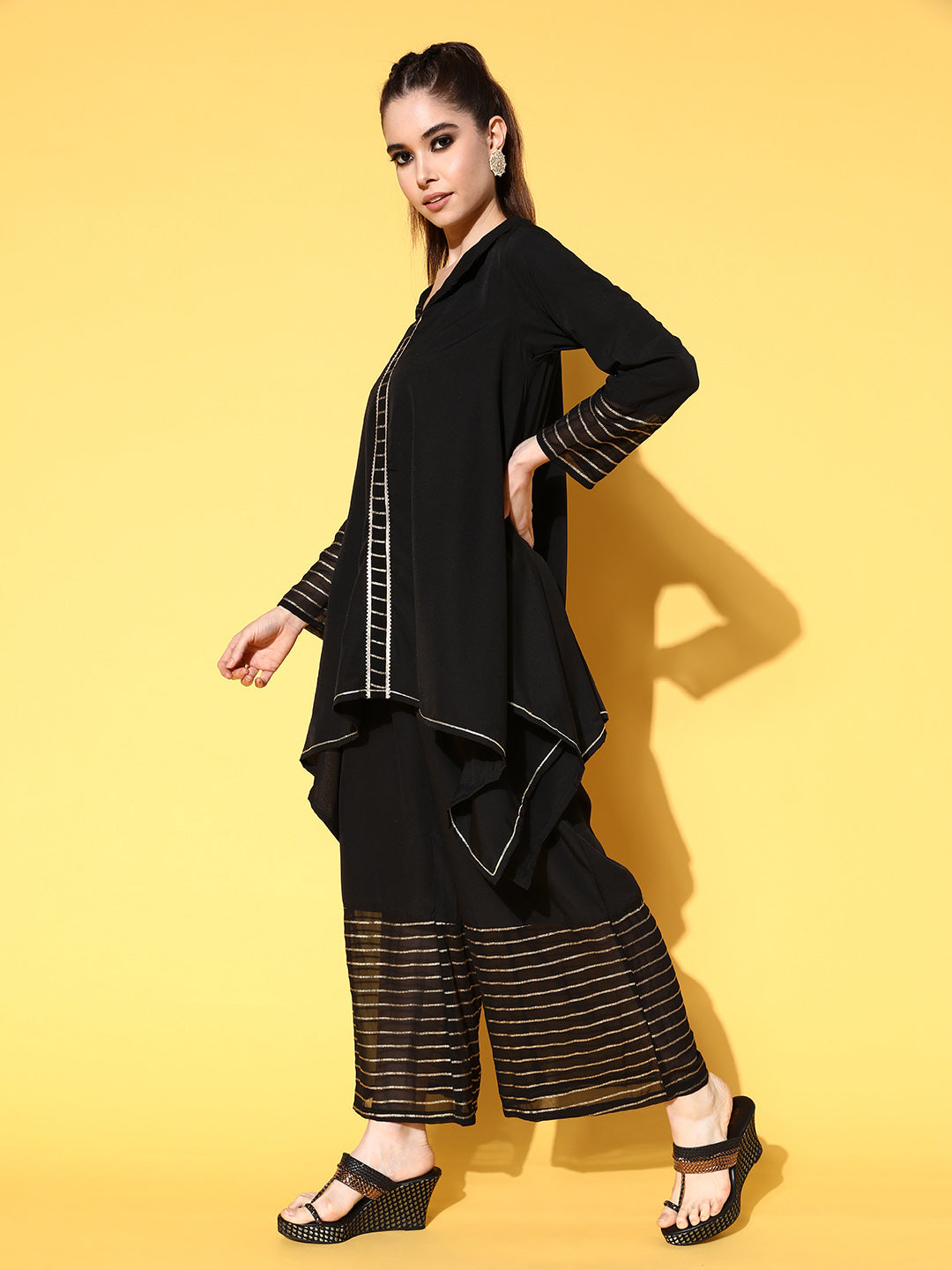 Black Printed Tunic With Palazzos