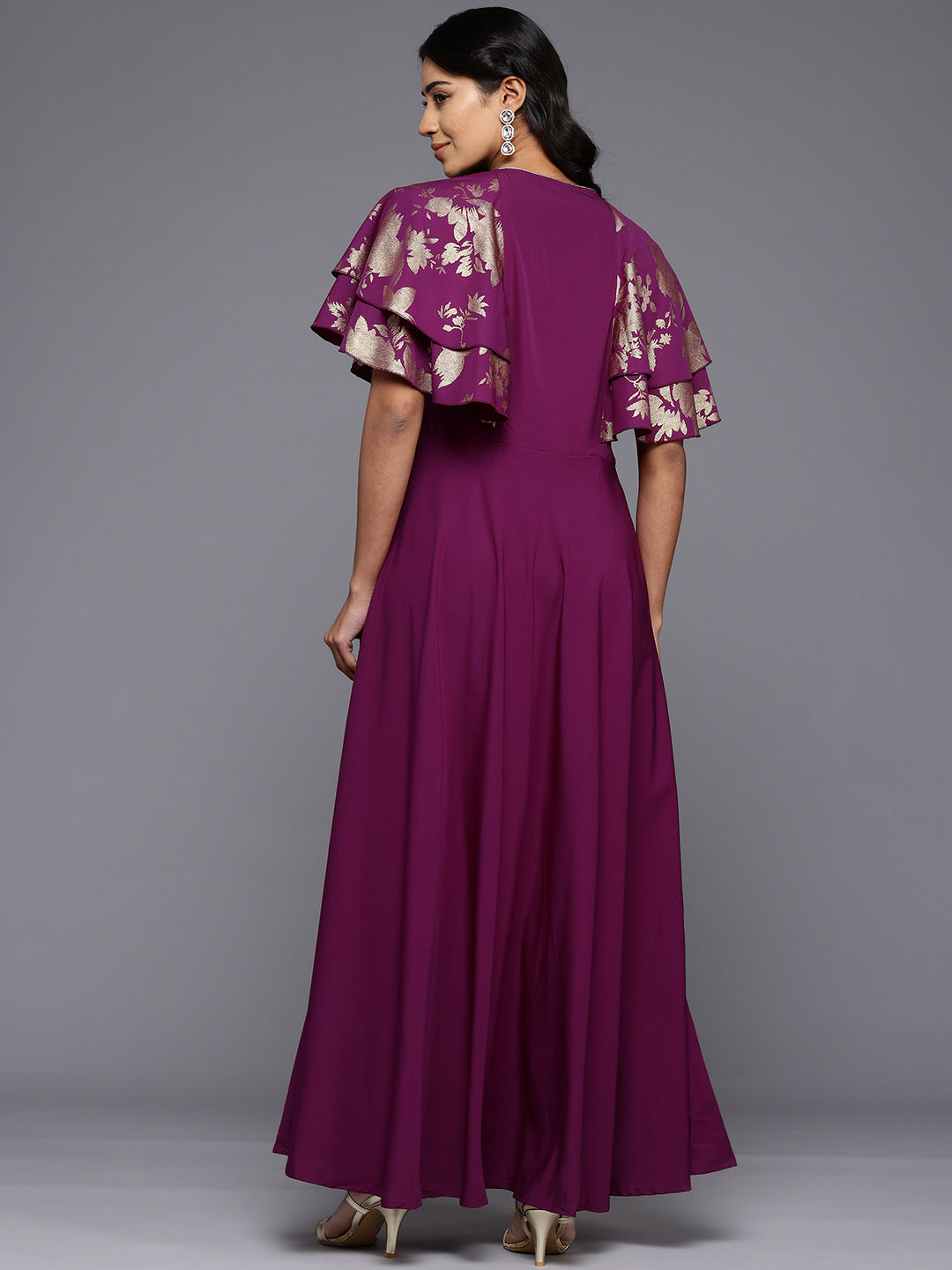 Floral Printed Flared Sleeves Maxi Gown