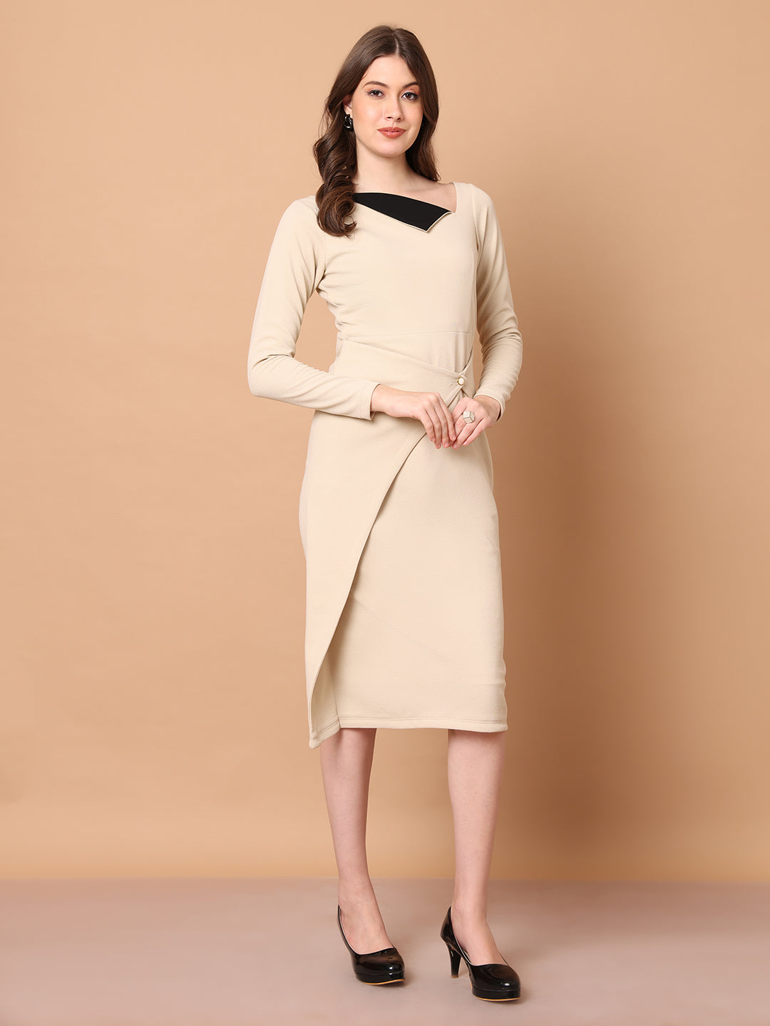 Exude Feminine Flair Front Fold Wrap Dress