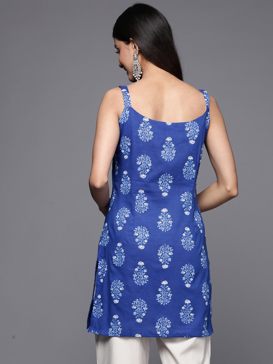 Blue & White Floral Printed Pure Cotton Tunic