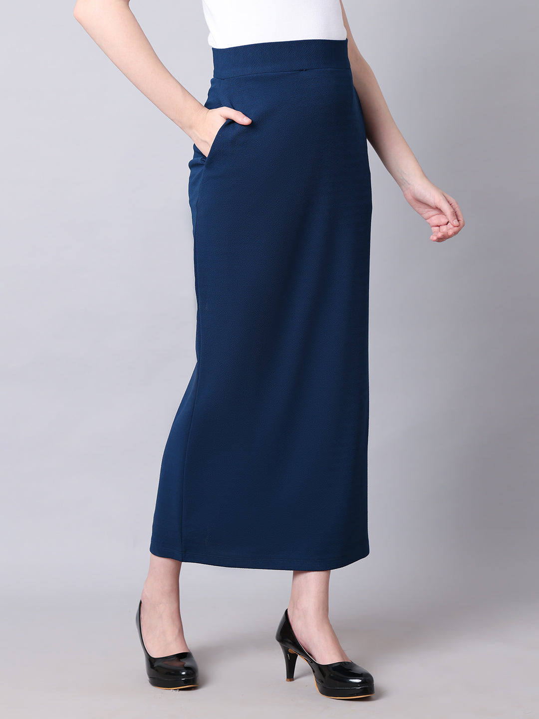 Exude Statement Piece Long Black Skirt with Side Slit Royal Blue