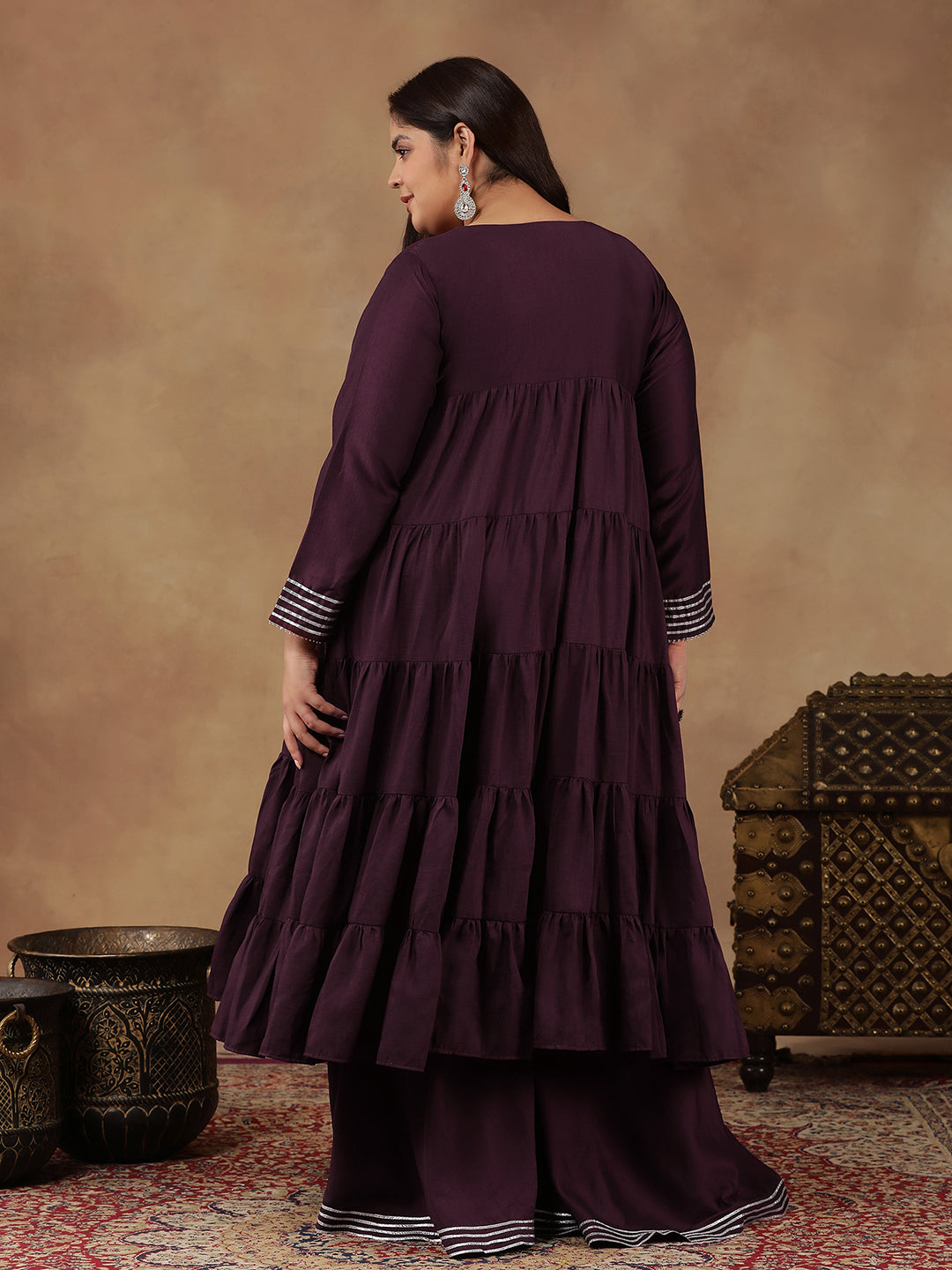 Purple Women Tiered Gotta Patti Kurta with Sharara - ID
