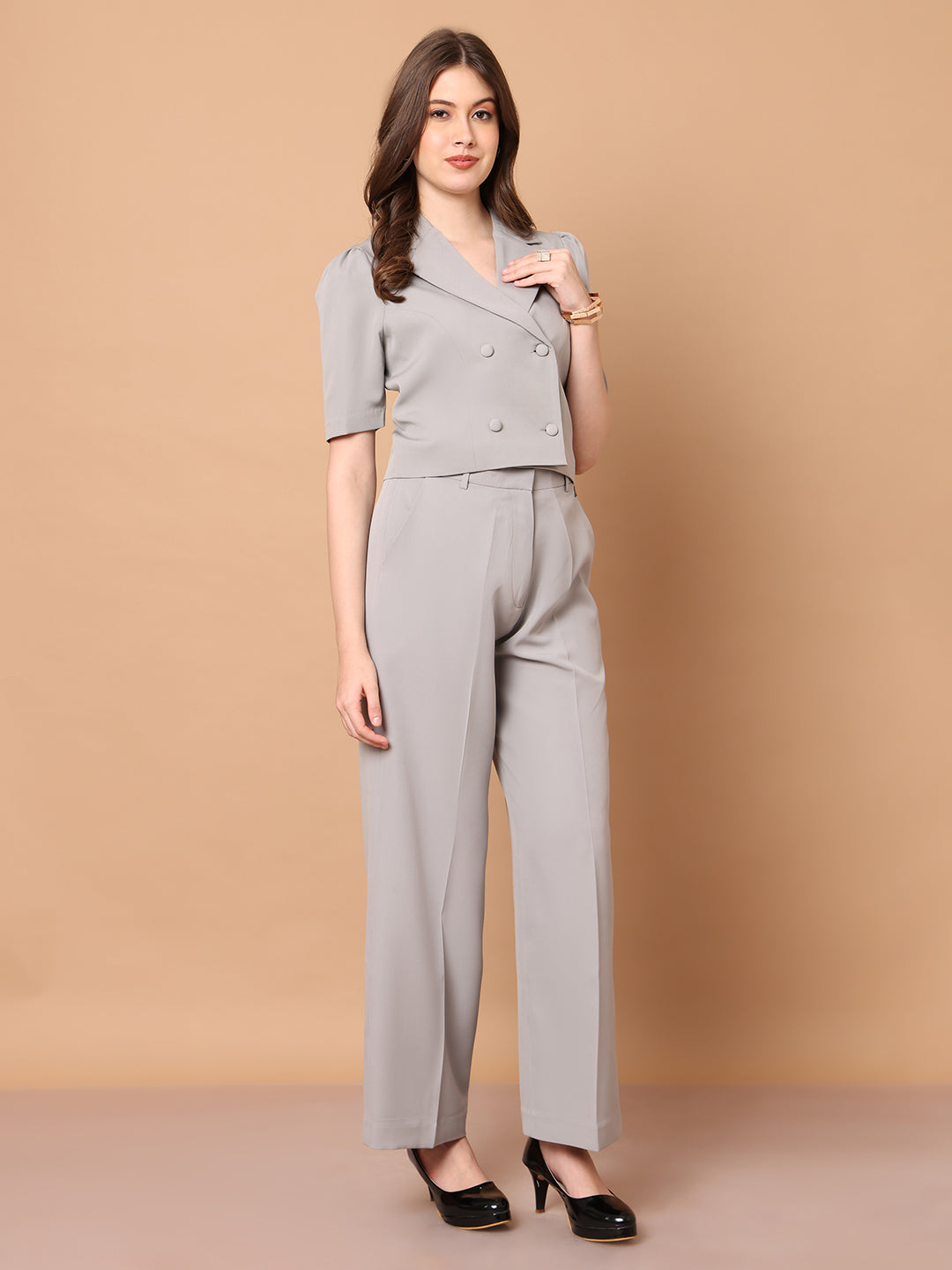 Exude Daring Dreams Crop Blazer with Wide Leg Trouser