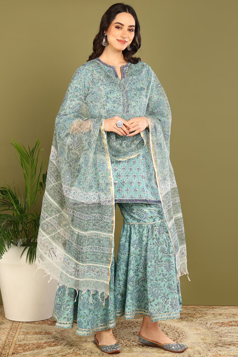 Blue Sanganeri Kurta Set (3pc)