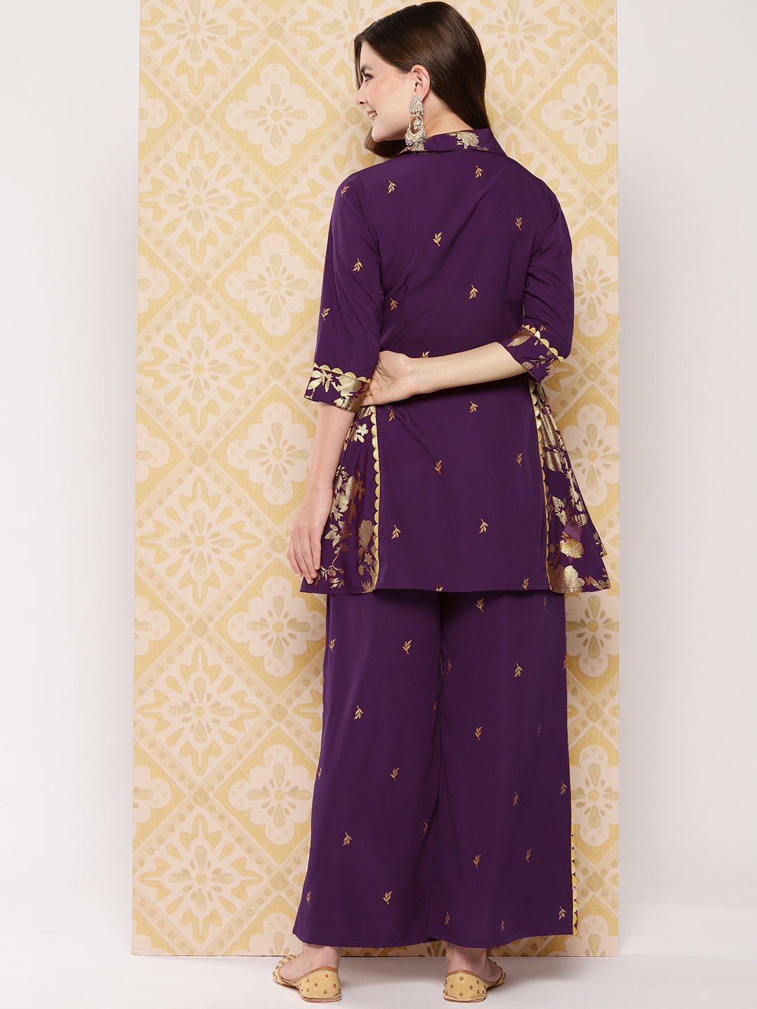 Burgundy Floral Printed Ethnic Tunic with Palazzos-AH