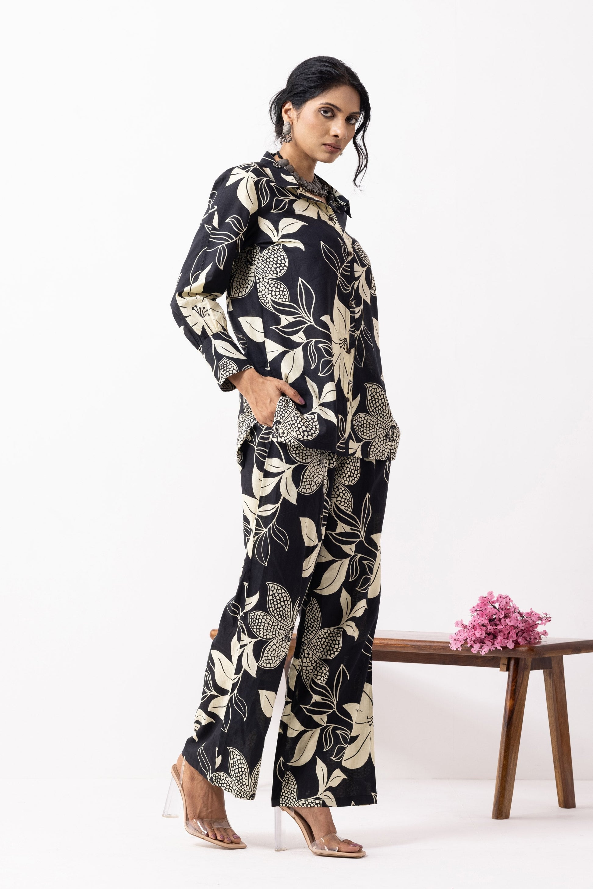 Black Block Printed Caroline Co-ord Set (Set of 2)- IC
