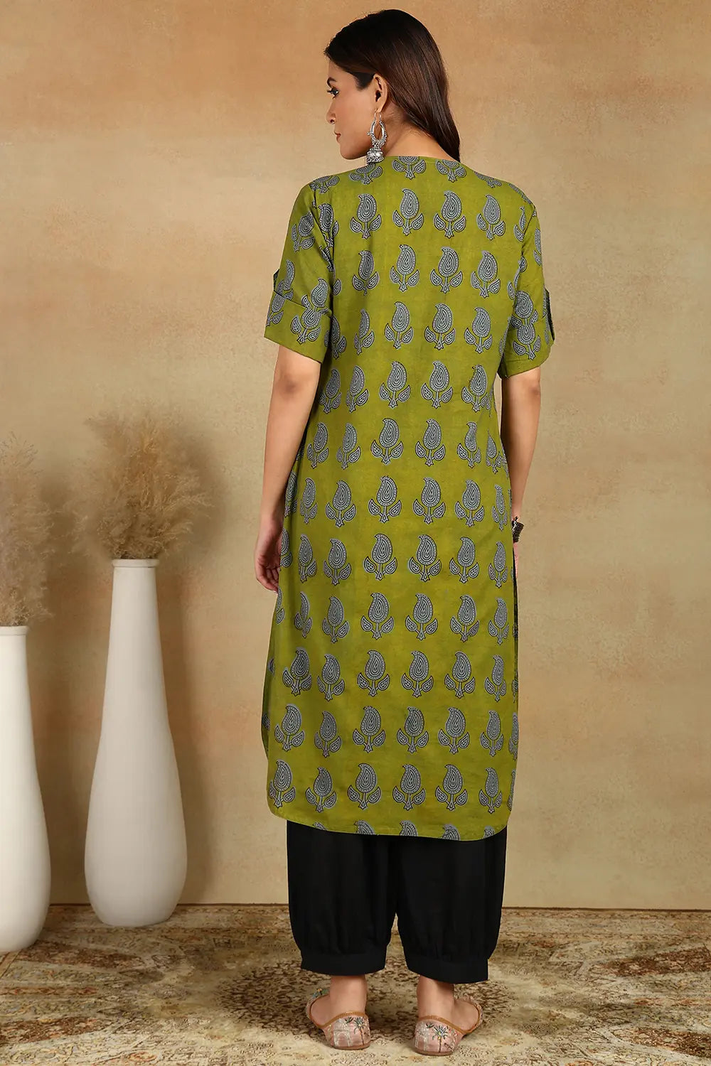 Bottle Green Bagru  Kurta