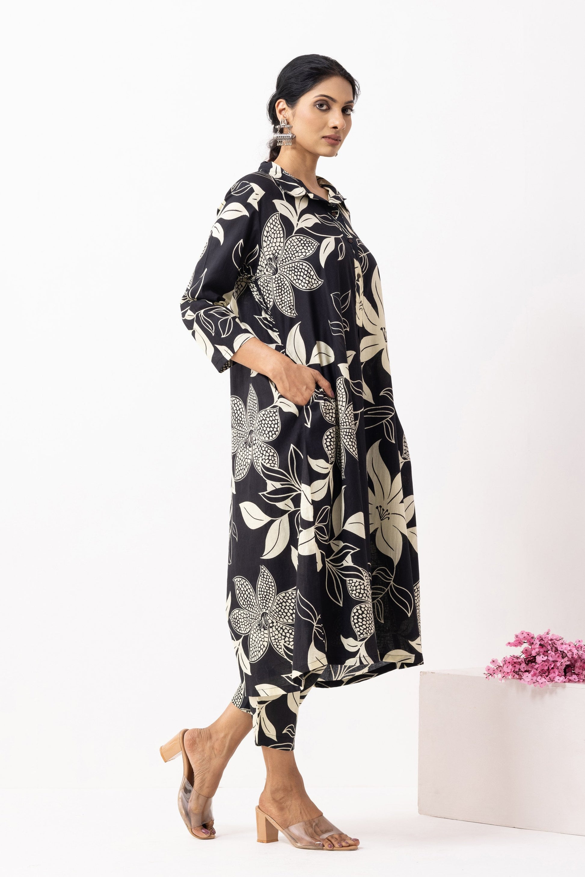 Black Block Printed Victoria Kurta Set (Set of 2)- IC