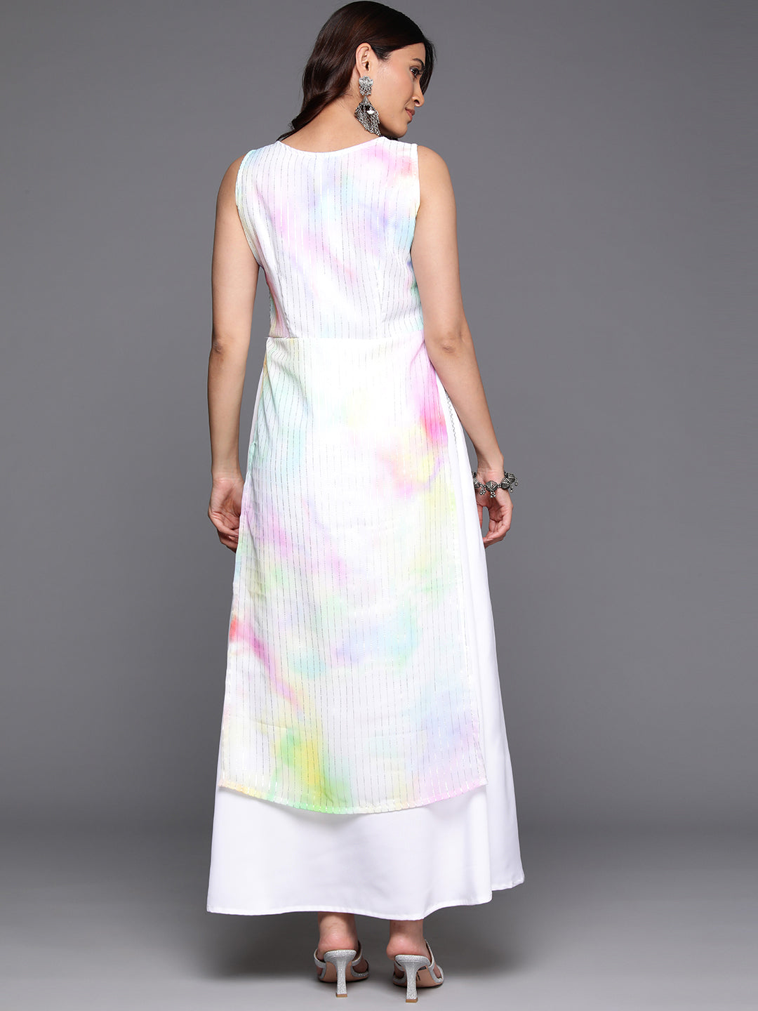 Tie and Dye Printed Boat Neck Ethnic Layered Dress