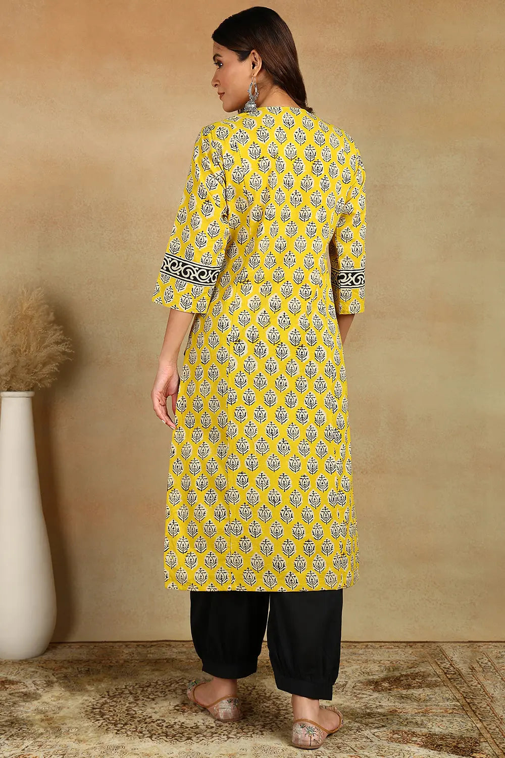 Yellow Straight Bagru Kurta