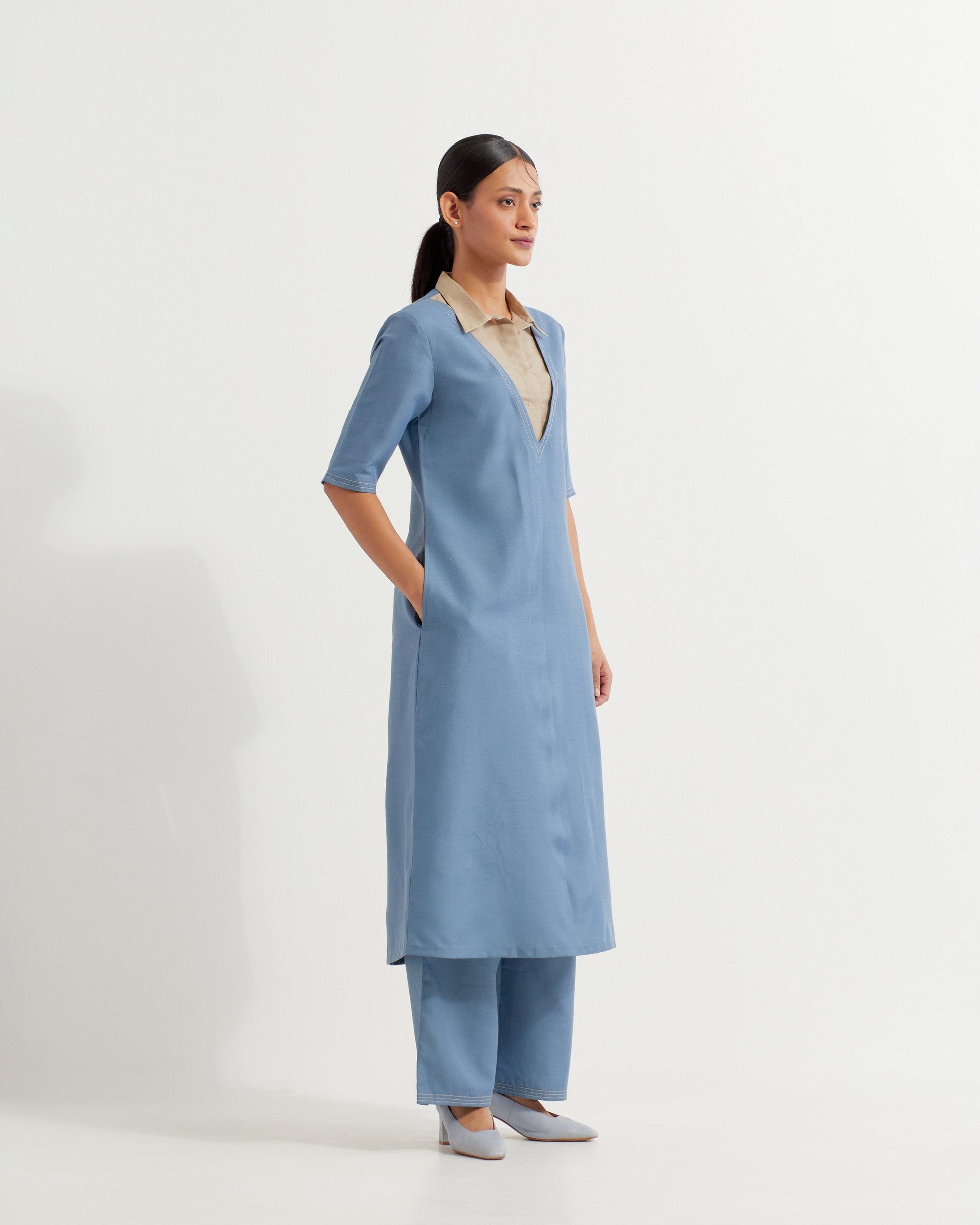 Blue Collared Co-ord Set (Set of 2)- IC