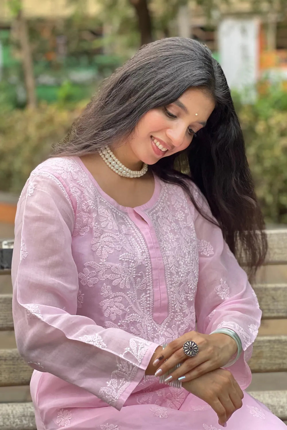 Pink Chikankari Cotton Kurta