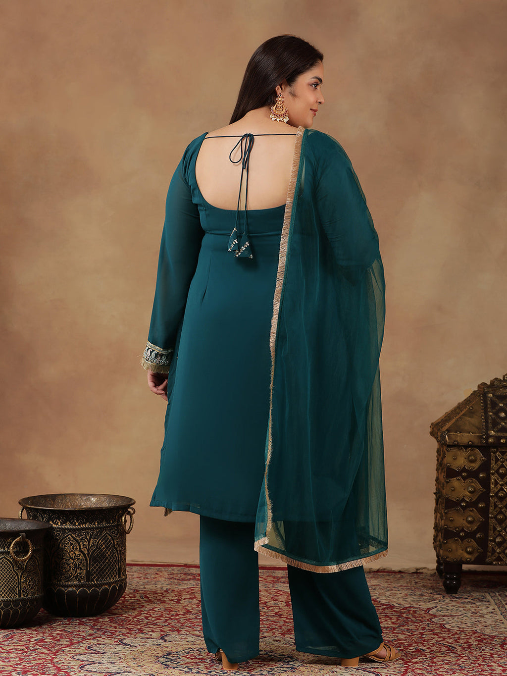 Women Ethnic Motifs Embroidered Regular Thread Work Kurta with Palazzos & With Dupatta - ID