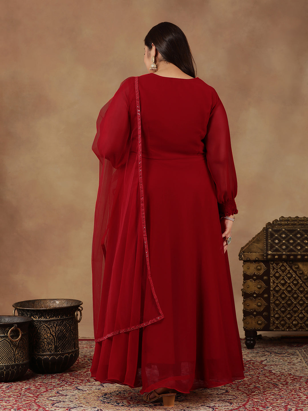 Yoke Design Sequinned Artwork Georgette Anarkali Kurta with Dupatta - ID