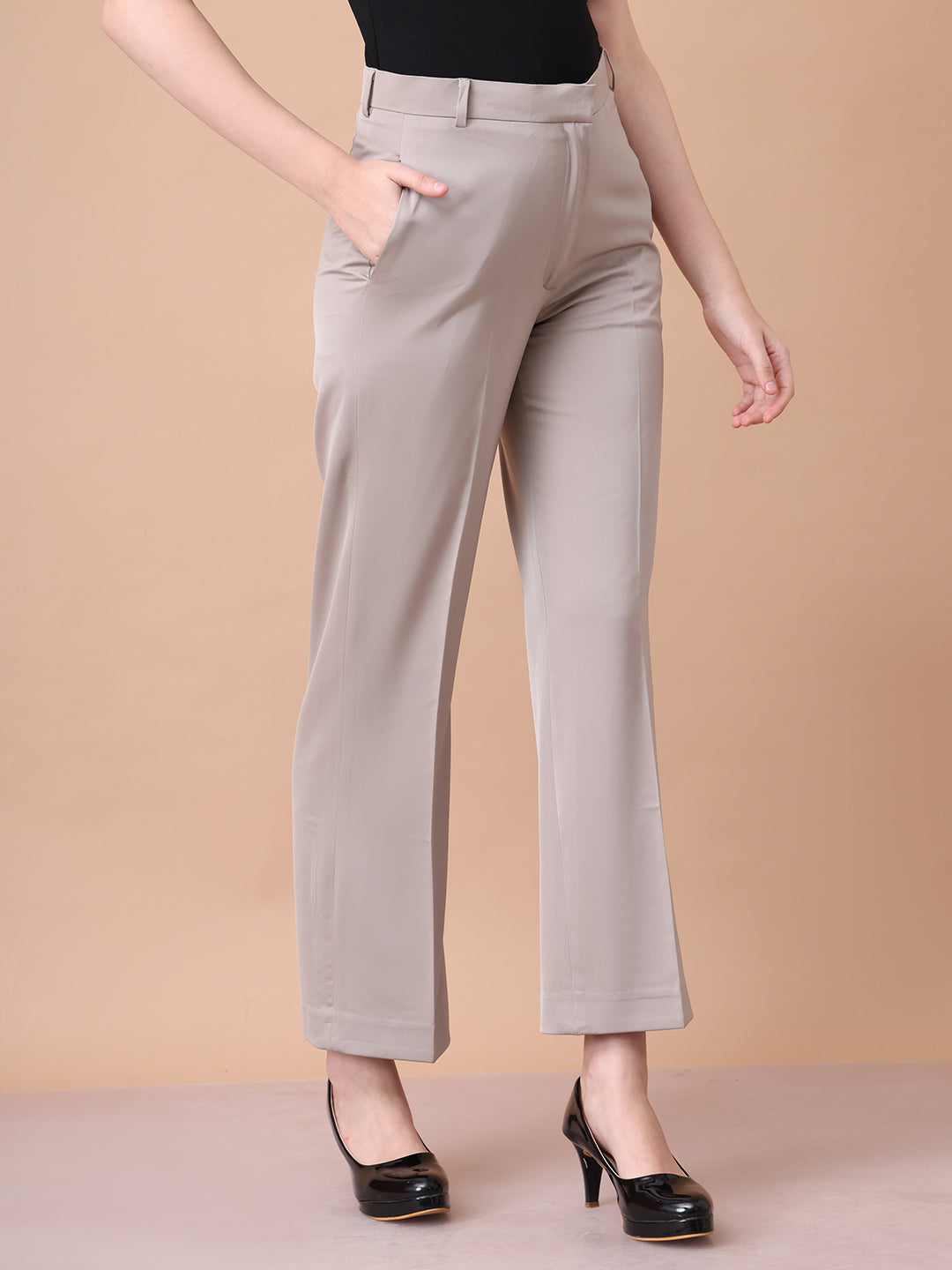 Exude Soulful Styles Straight Fit Matt Satin Trouser