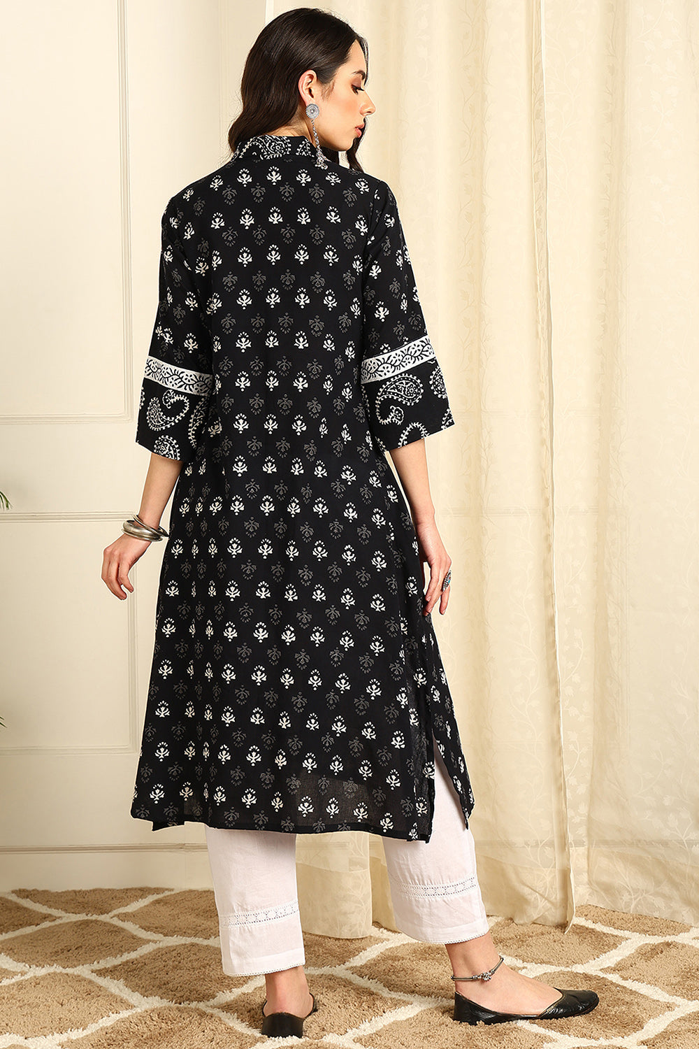 Black & White Straight Bagru Kurta