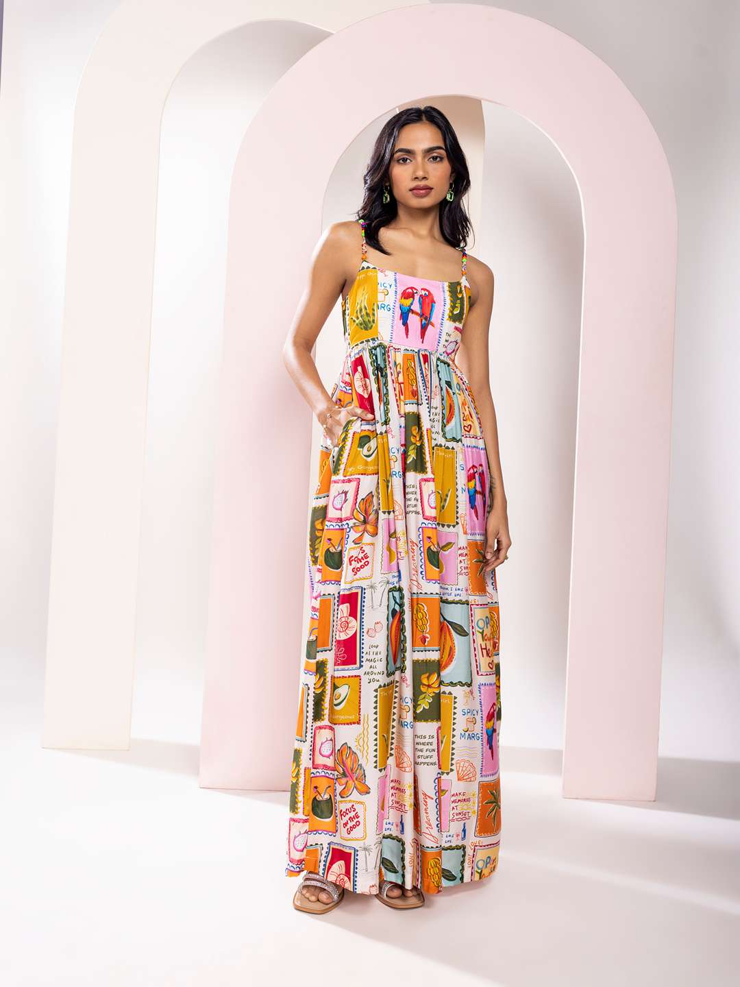 Stamp Printed Maxi Dress