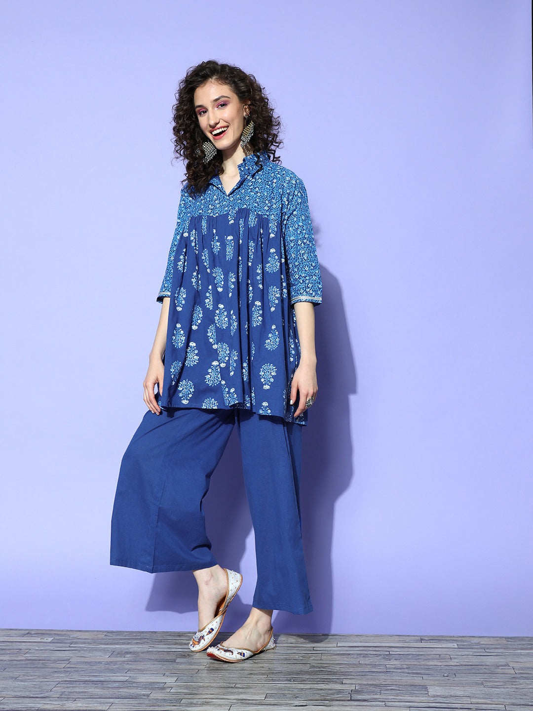 Blue Pure Cotton Tunic & Palazzos Ethnic Co-Ords