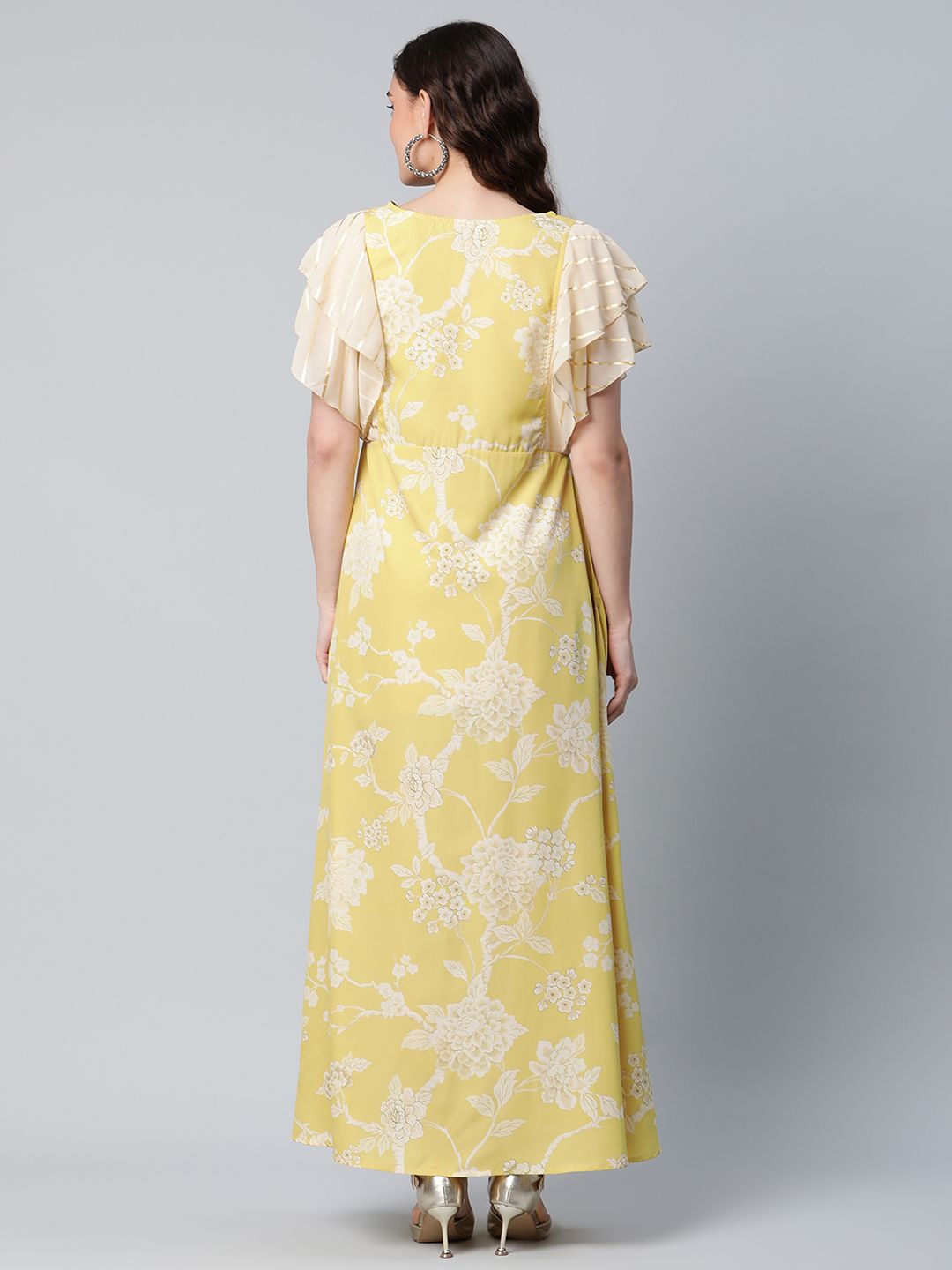 Lemon Yellow Crepe Floral Dress