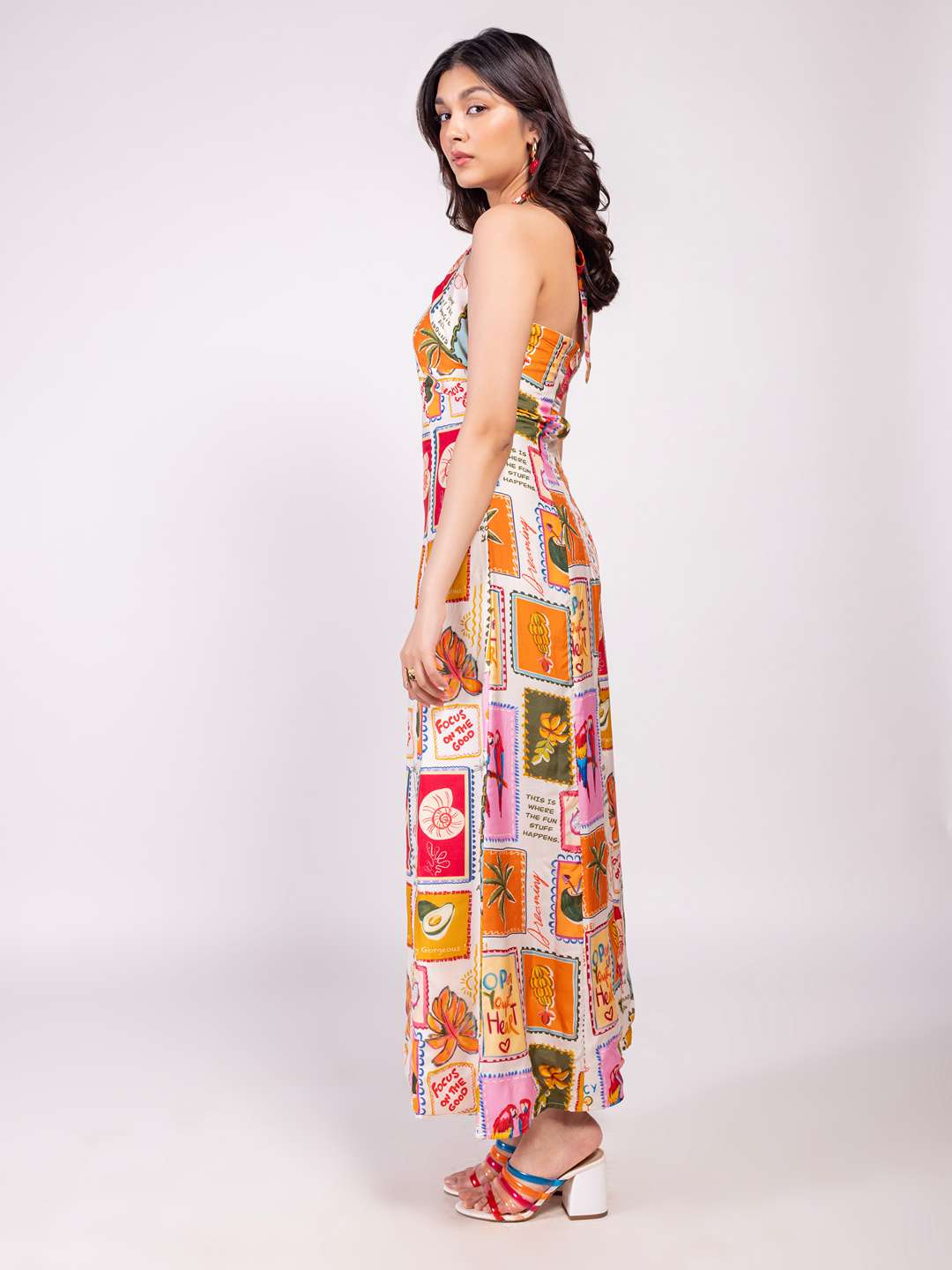 Stamp Printed Halter Neck Dress
