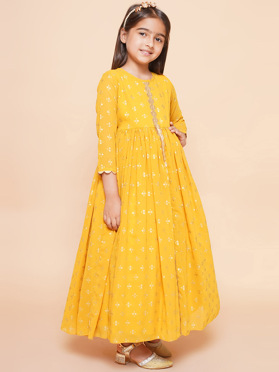 Girls Ethnic Motifs Printed Round neck Empire Ethnic Dress