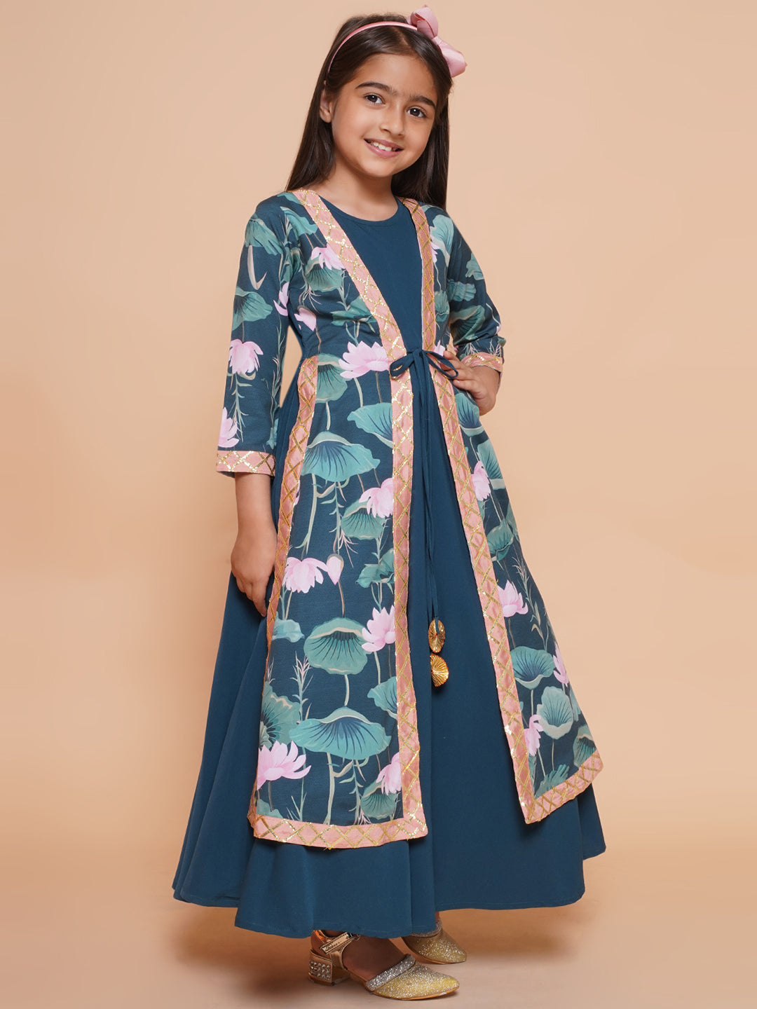 Girls Floral Printed Empire Maxi Ethnic Dress