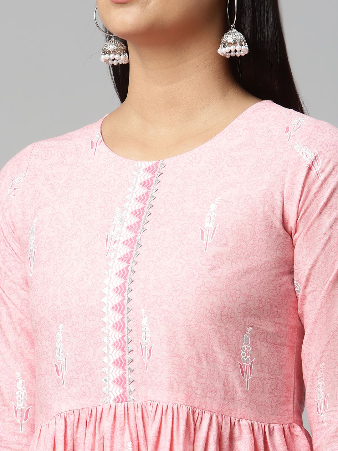 Pink Pure Cotton Printed Kurta