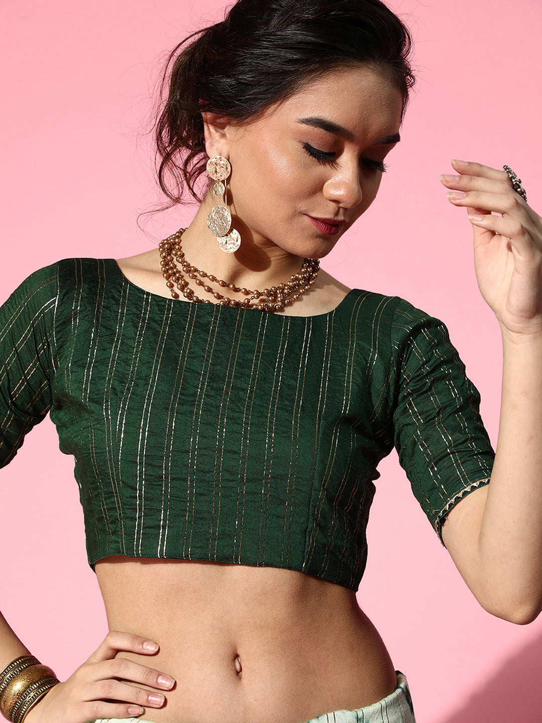 Silk Blend Green Printed DesignerSaree With Blouse Piece