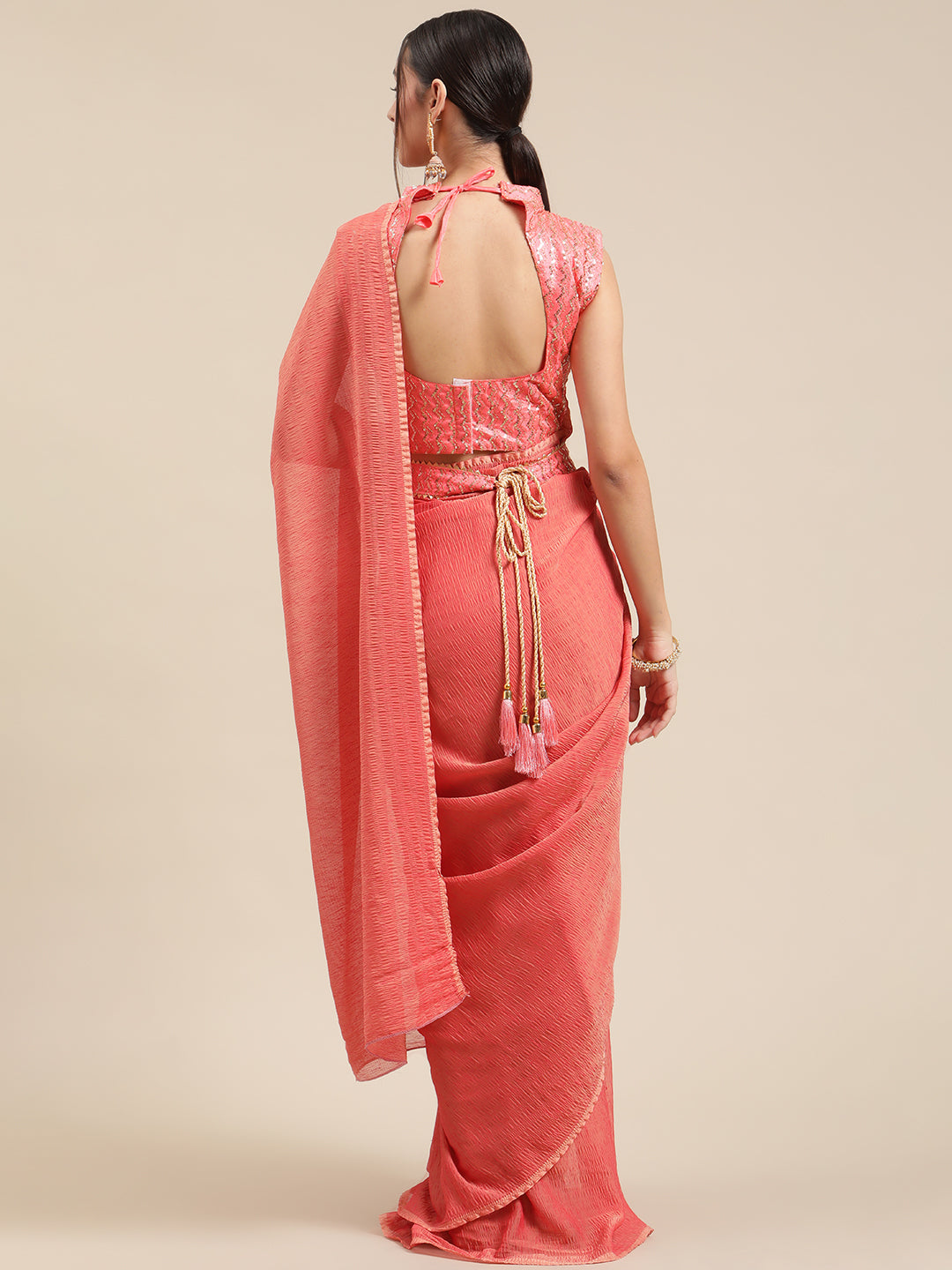 Polycotton Pink Solid BeltedSarees With Blouse Piece