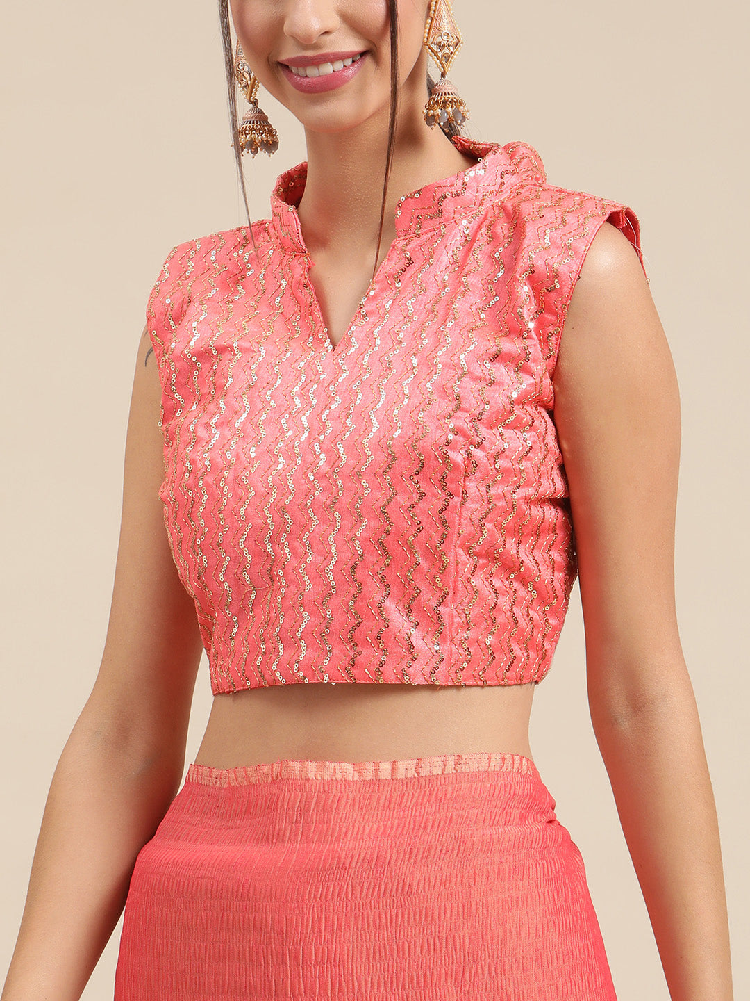 Polycotton Pink Solid BeltedSarees With Blouse Piece