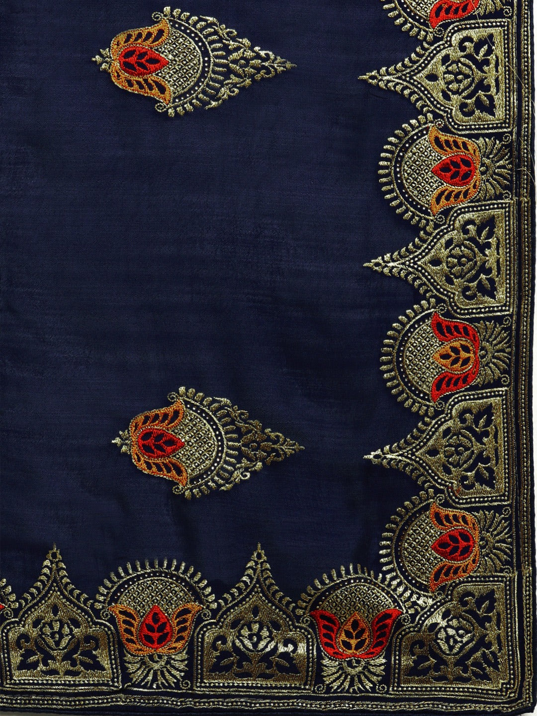 Silk Blend NavyBlue Embellished DesignerSaree With Blouse Piece