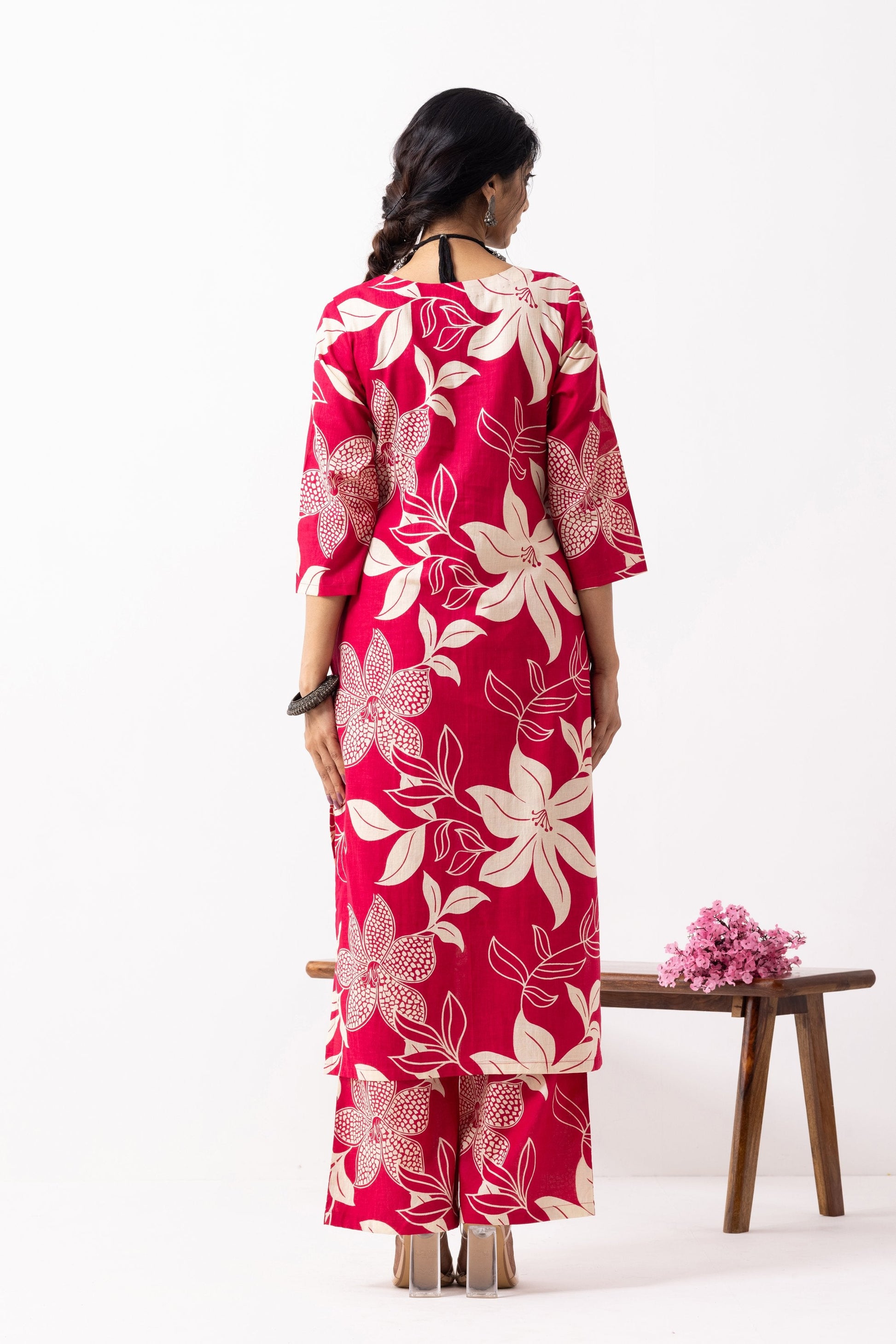 Crimson Red Block Printed Mira Kurta Set (Set of 2)- IC