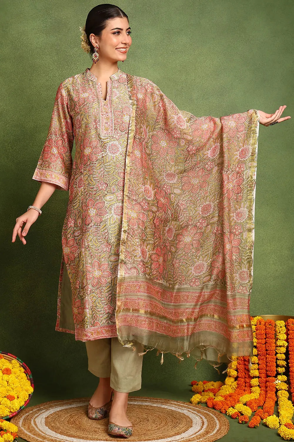 Green Chanderi Silk Dupatta